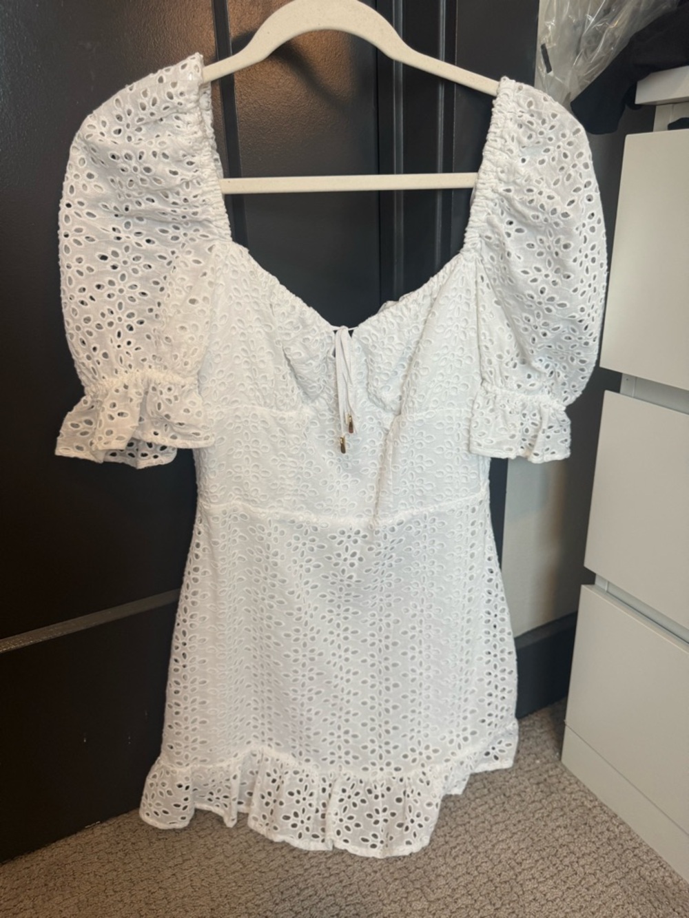 Studio White Eyelet Puff Sleeve Mini Dress